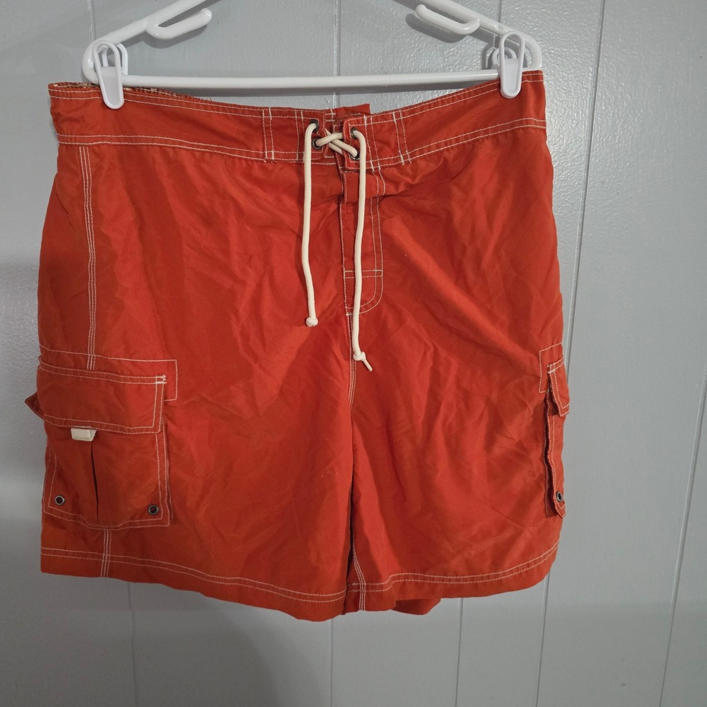 Sand N Sun Board Shorts Mens‎ Large Orange Cargo Pocket Swim Trunks 36/38